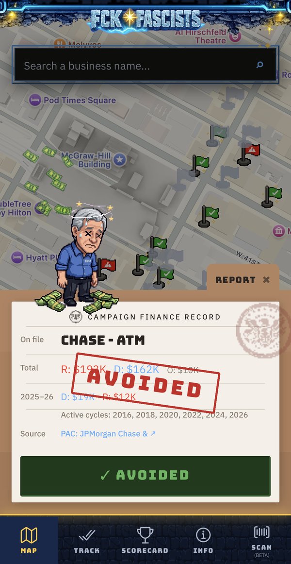 Map screen with avoided business stamp
